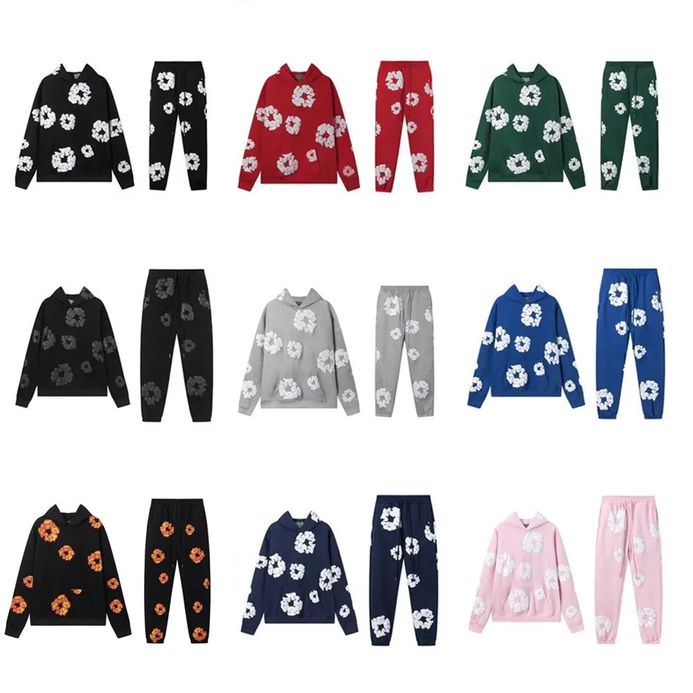 Denim Tears Cotton Blossom Fleece Lined Hooded Sweatshirt and Sweatpants High Street Sportswear Set (2) - Image 1