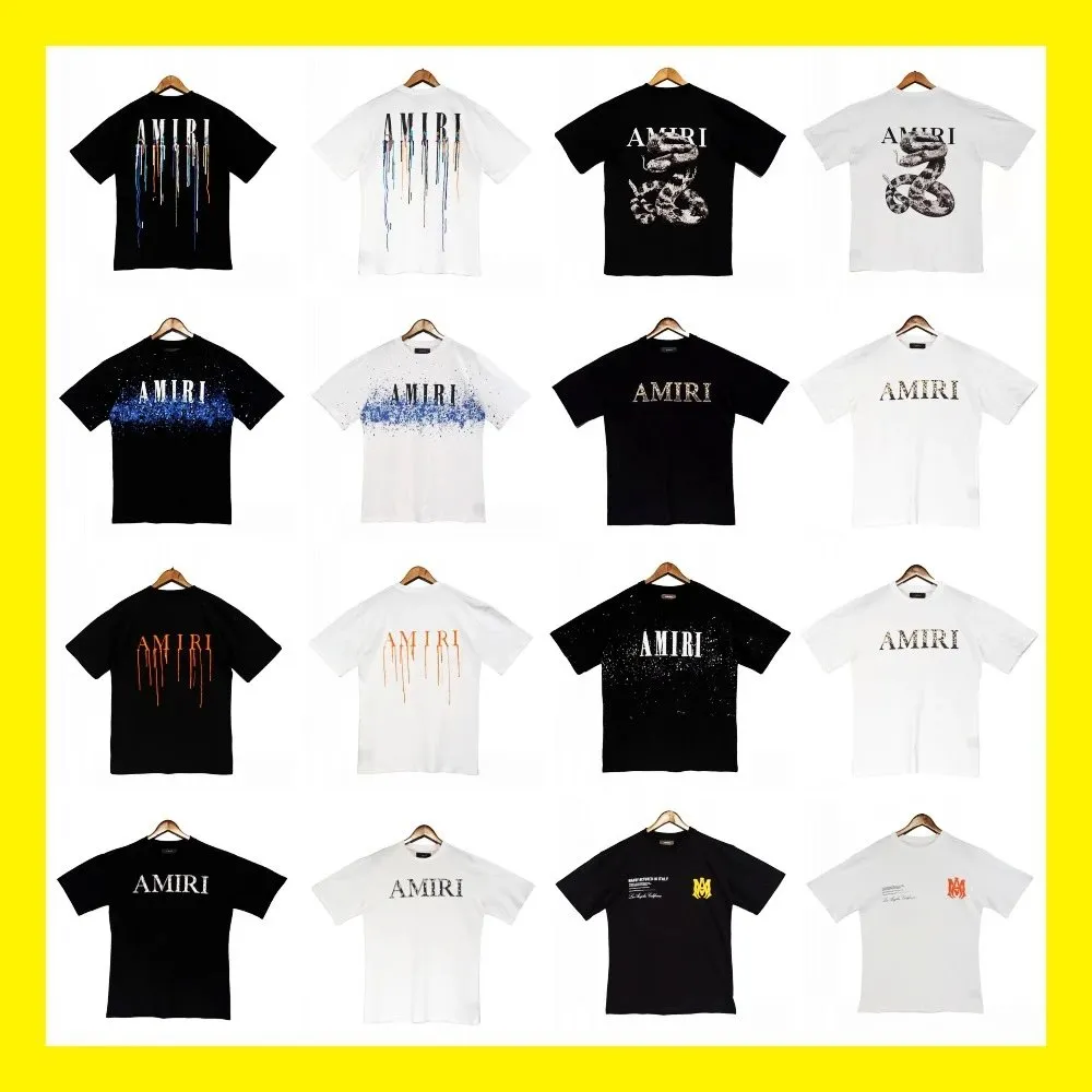 跨境批发泼墨流漆迷彩星空涂鸦字母短袖高街情侣装T恤iri (24) - Image 1