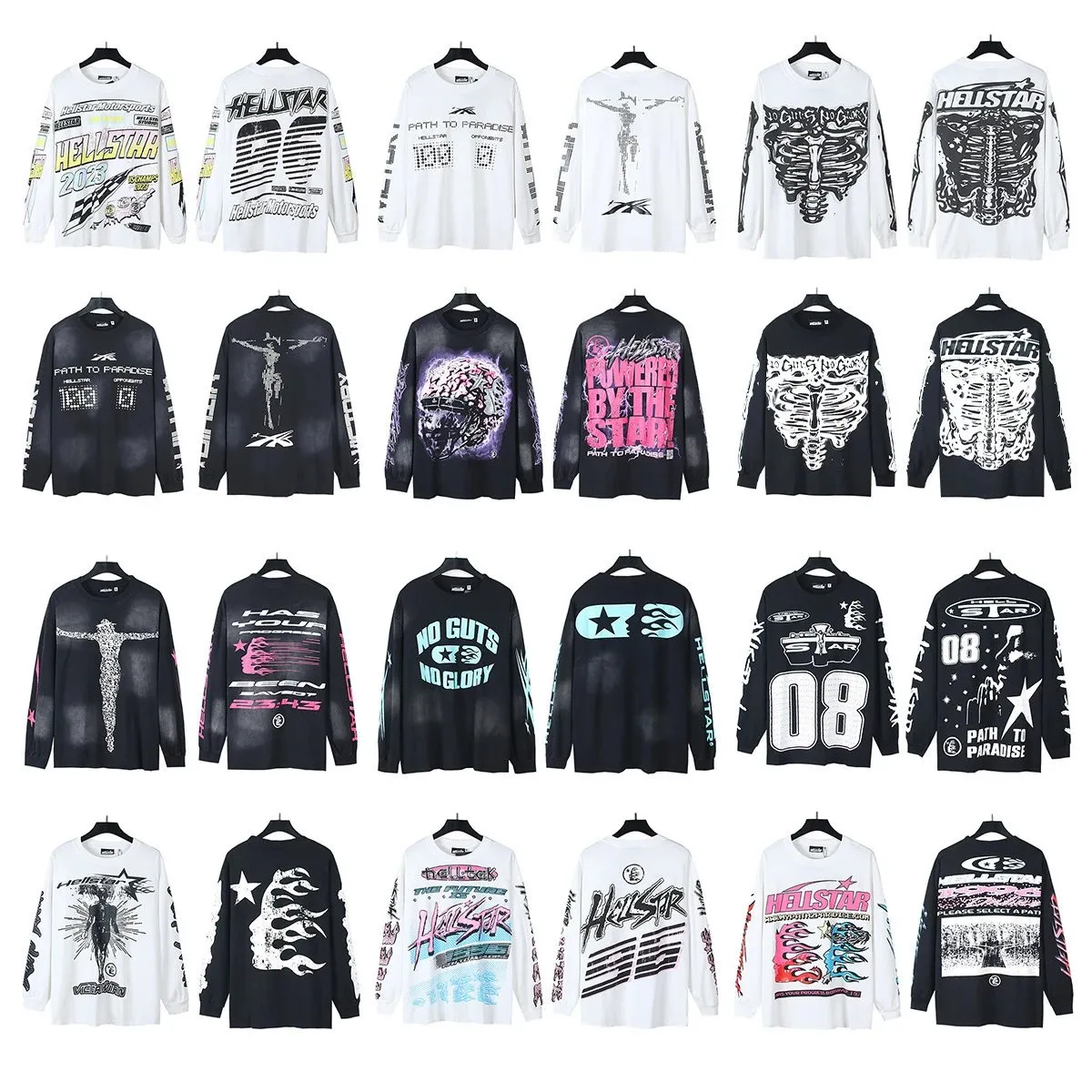 跨境 2024 Hellstar地狱之星TShirt秋装美潮高街宽松长袖T恤男女 (96) - Image 1