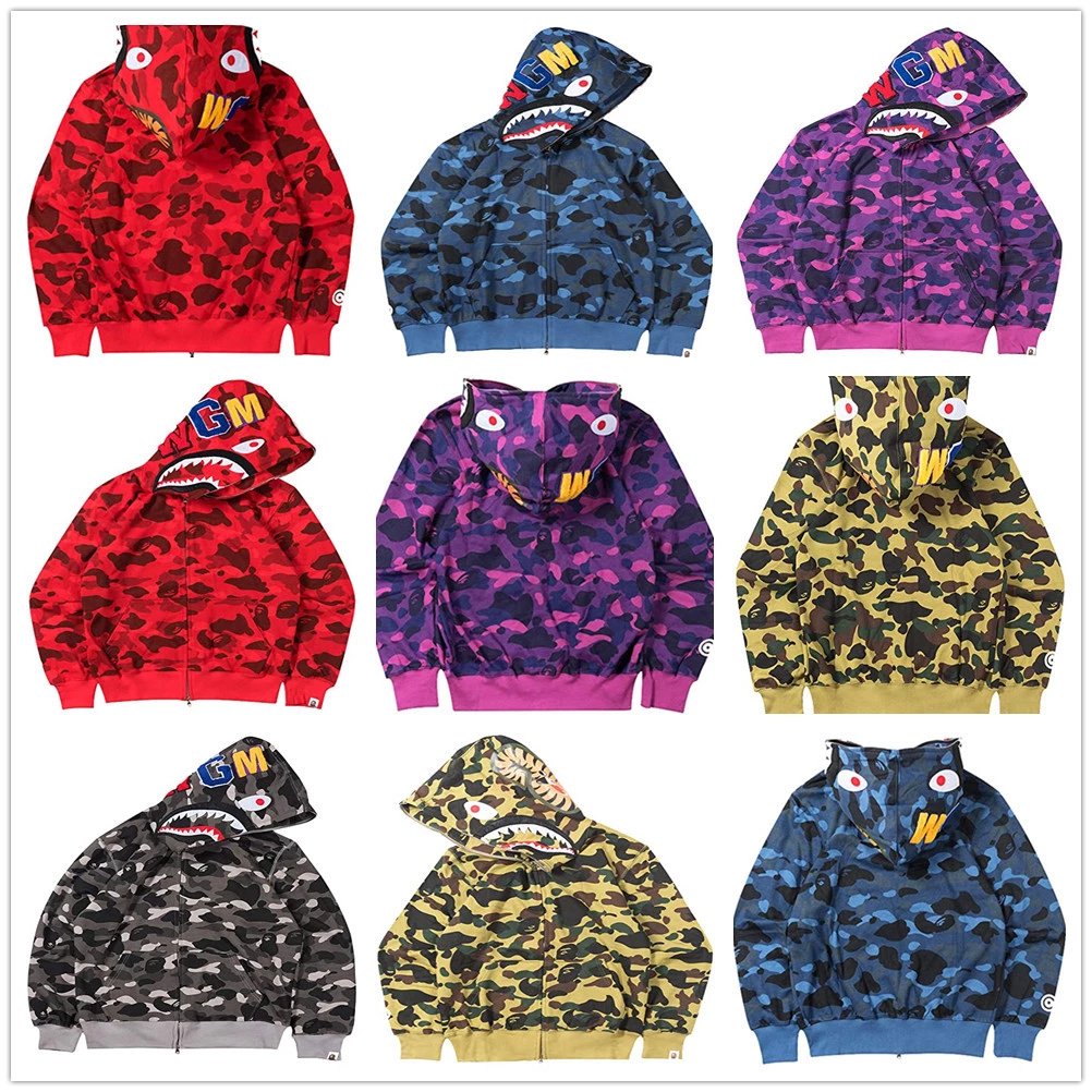 Bape-Style Camo Shark Hoodie